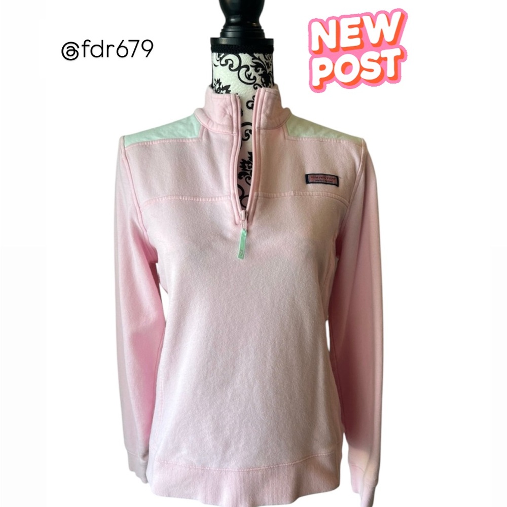 Vineyard Vines Pink Long Sleeve Zippered Polo Sweatshirt